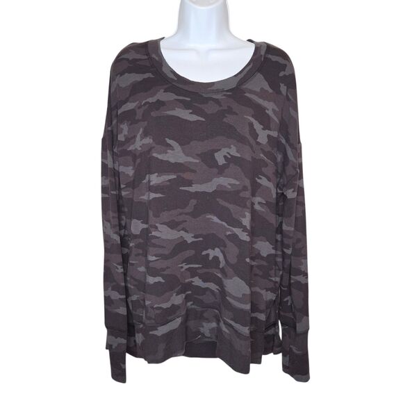 Athleta Tops - Athleta Coaster Luxe Grey Camo Sweatshirt L EUC Pullover Oversized Thumbhole Top